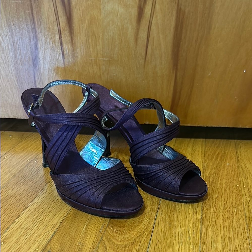 Women’s Strappy Satin Heels in Deep Purple